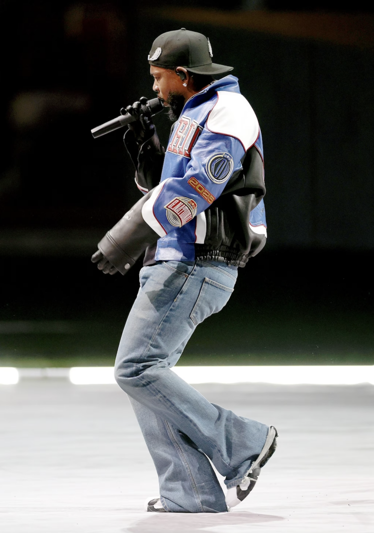 Kendrick Lamar at the Super Bowl in Celine jeans